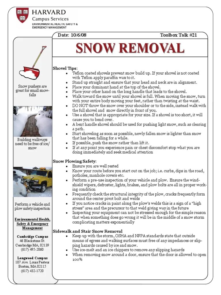 Toolbox Talks Snow Removal English PDF Snow Safety