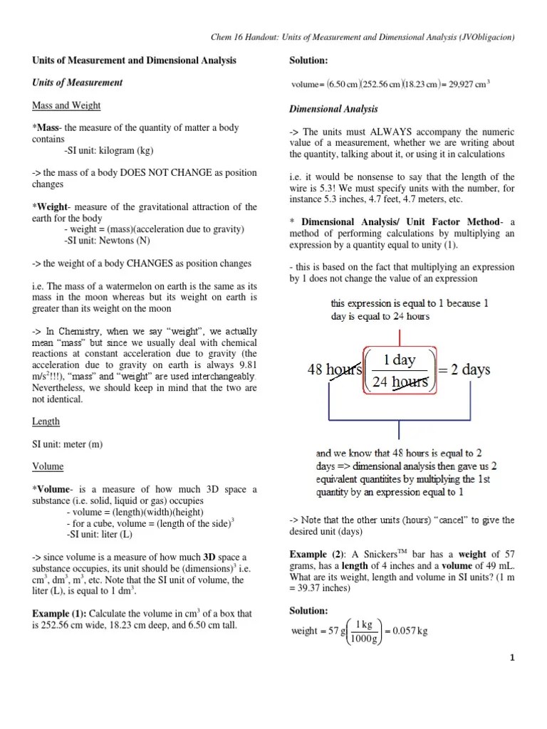 Units of Measurement and Dimensional Analysis PDF Density Units