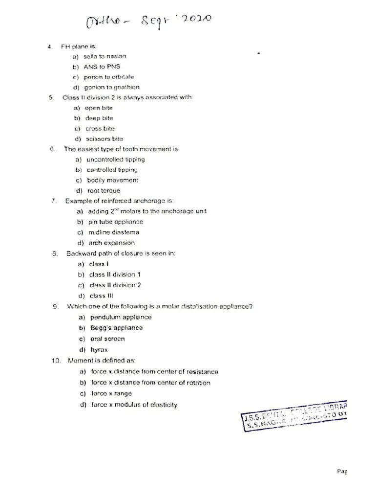 Orthodontics Question Papers PDF