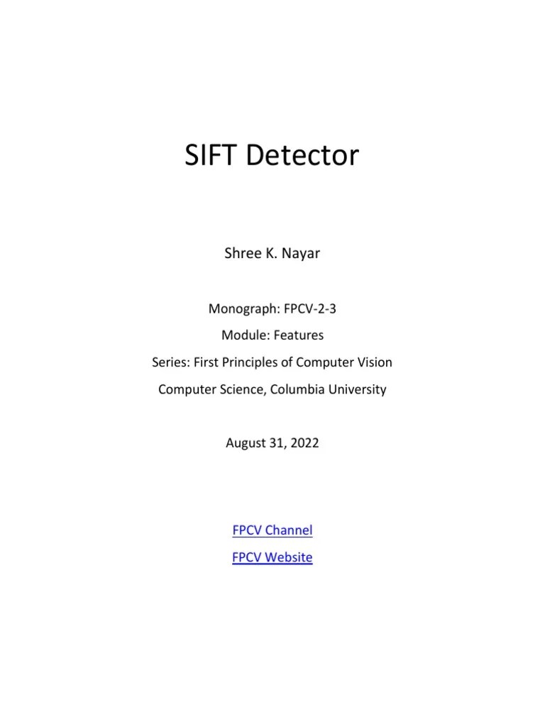 SIFT Detector FPCV23 PDF Digital Signal Processing Computer Vision