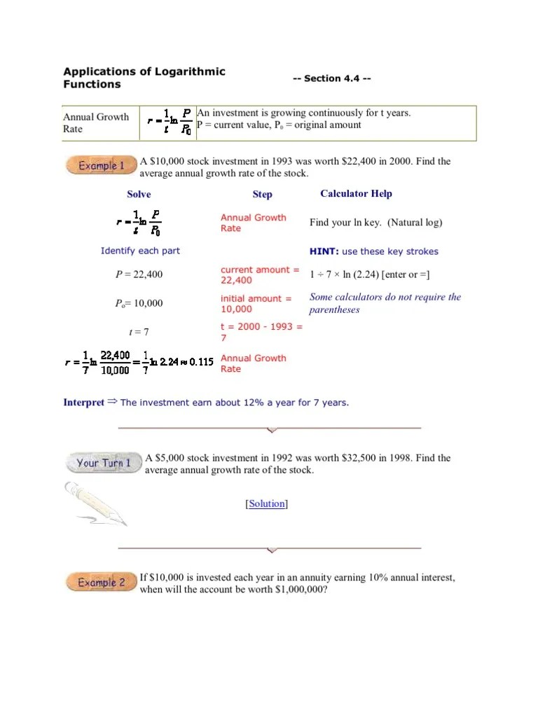 Applications of Logarithmic Functions PDF Logarithm Radioactive Decay