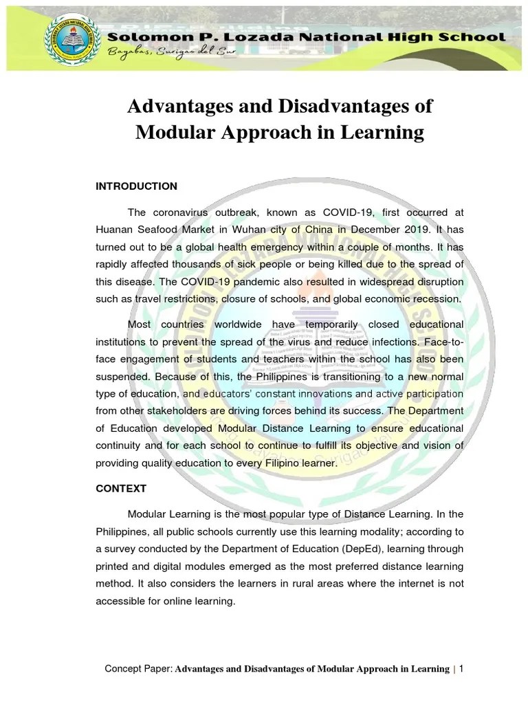Advantages and Disadvantages of Modular Approach in Learning Edited