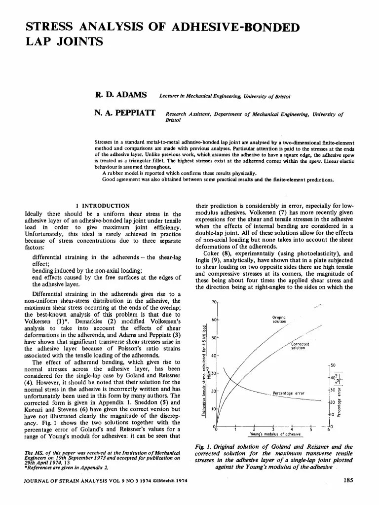 Stress Analysis of Adhesive Joints PDF Stress (Mechanics) Bending