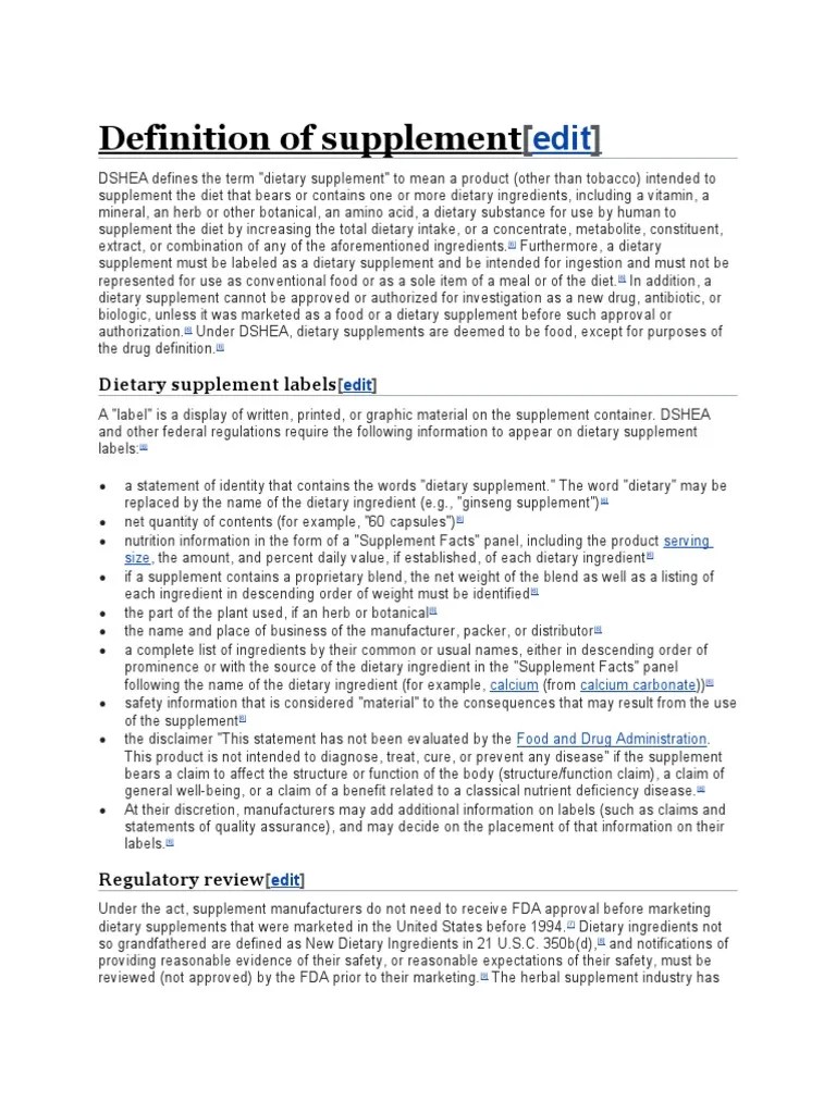 Definition of Supplement PDF Dietary Supplements Nutrition