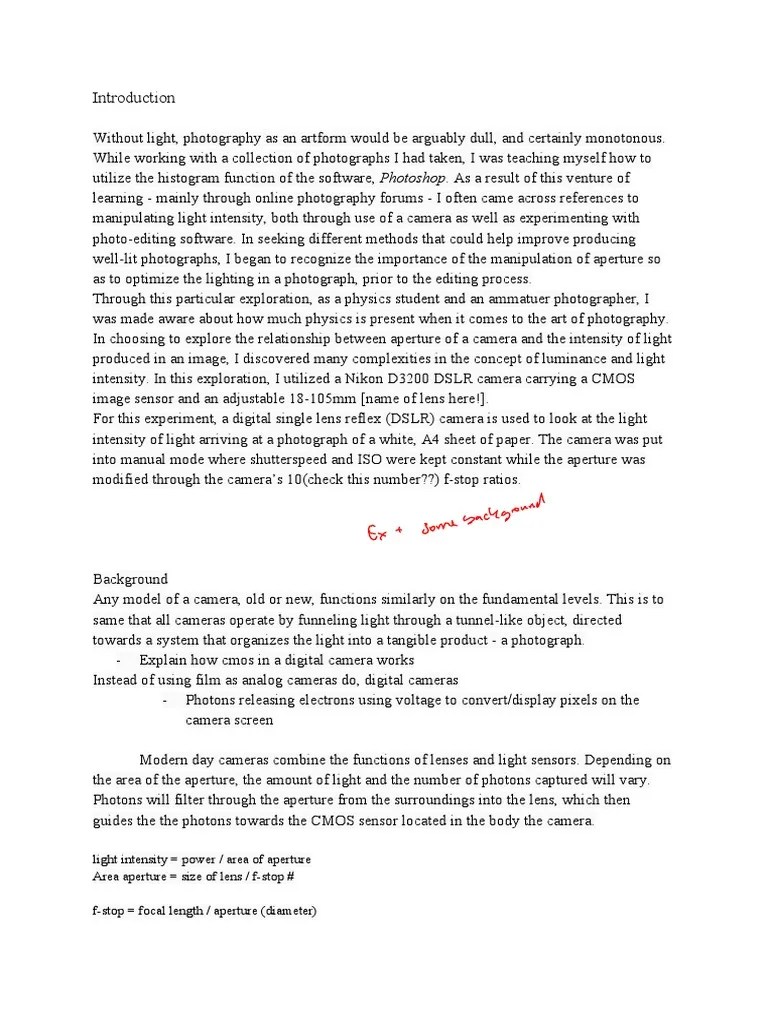 IB Physic IA Example PDF Camera Camera Lens