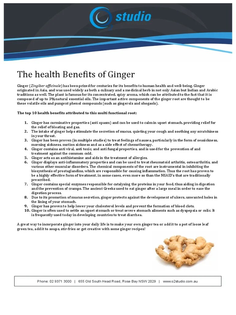Health Benefits of Ginger PDF Ginger Osteoarthritis