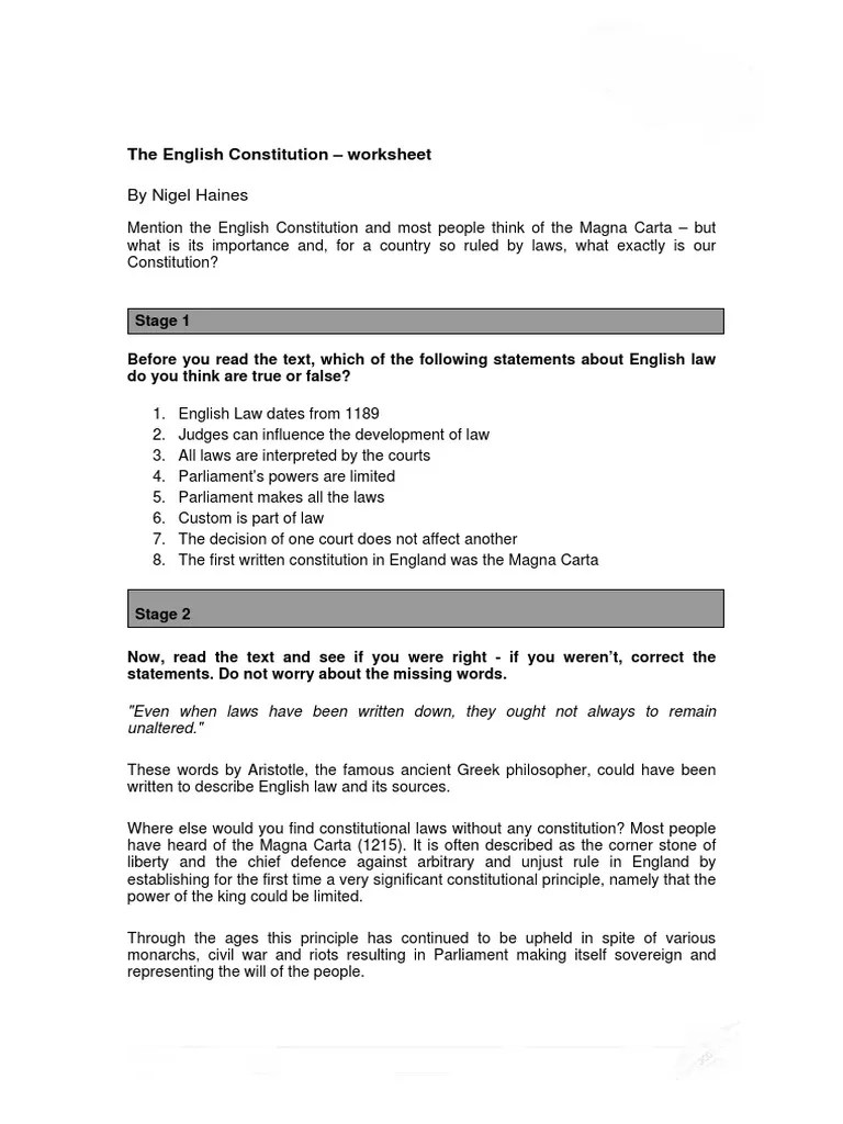 Constitution Worksheet PDF Precedent Common Law