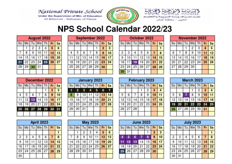 NPS School Calendar 2022 2023 PDF