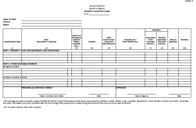 COA Annex A Property Inventory Form PDF