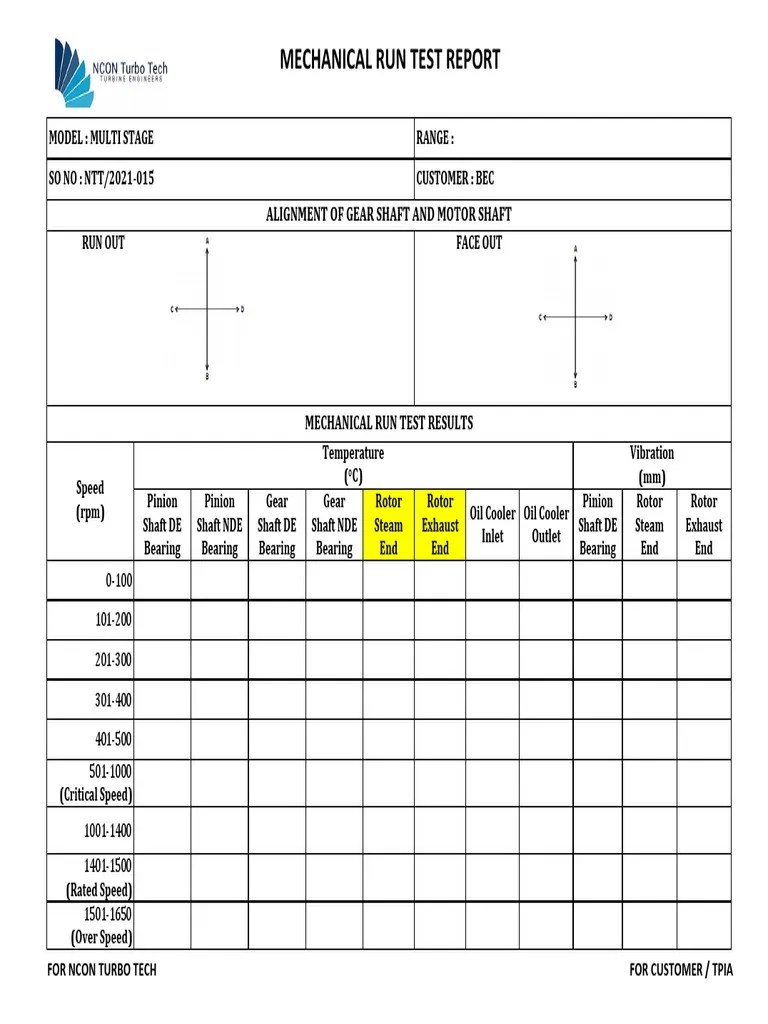 Mechanical Run Test Report Alignment of Gear Shaft and Motor Shaft PDF