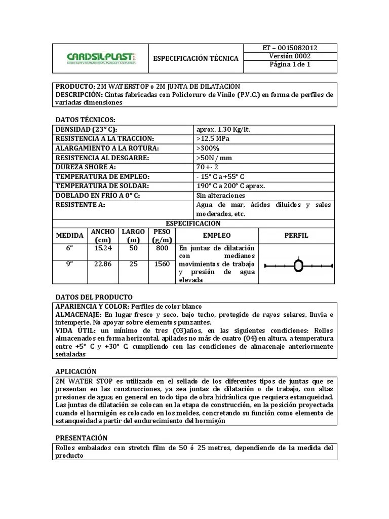 Ficha Tecnica Water Stop PDF