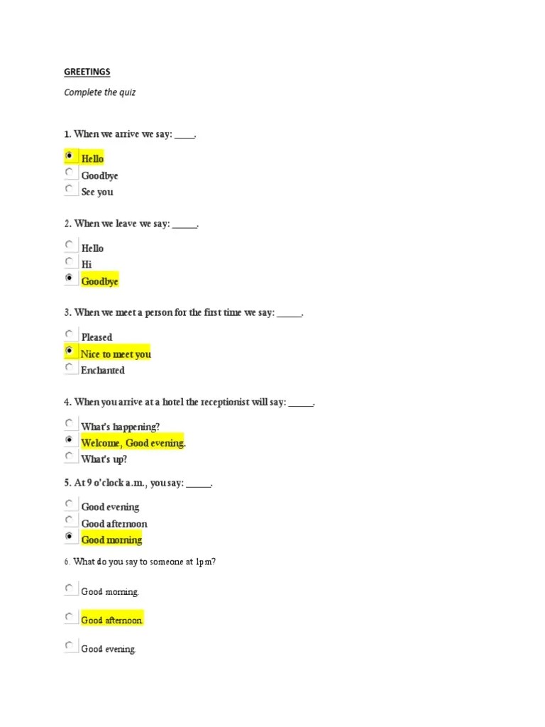 Greetings ANSWERS PDF