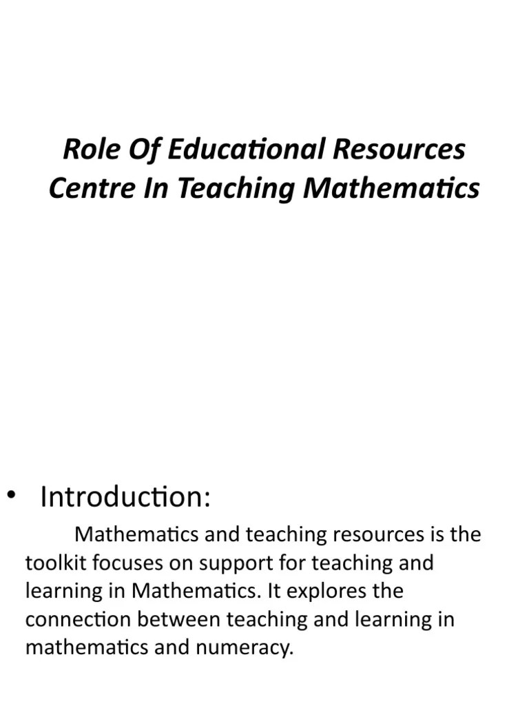 Role of Educational Resources Centre in Teaching Mathematics PDF