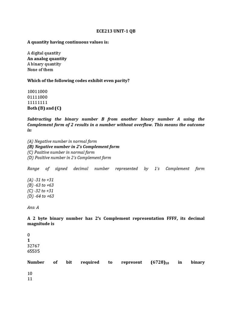 Unit1 MCQ PDF Binary Coded Decimal Error Detection And Correction