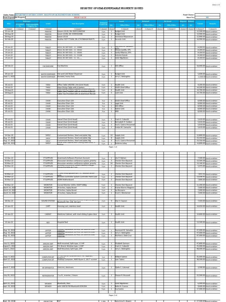 A.4B Registry of Semi Expendable Property Issued HV PDF Laptop