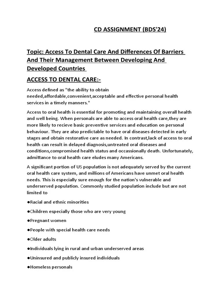 Access To Dental Care and Differences of Barriers and Their Management
