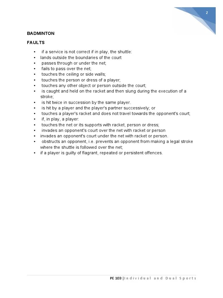 Badminton FAULTS PDF