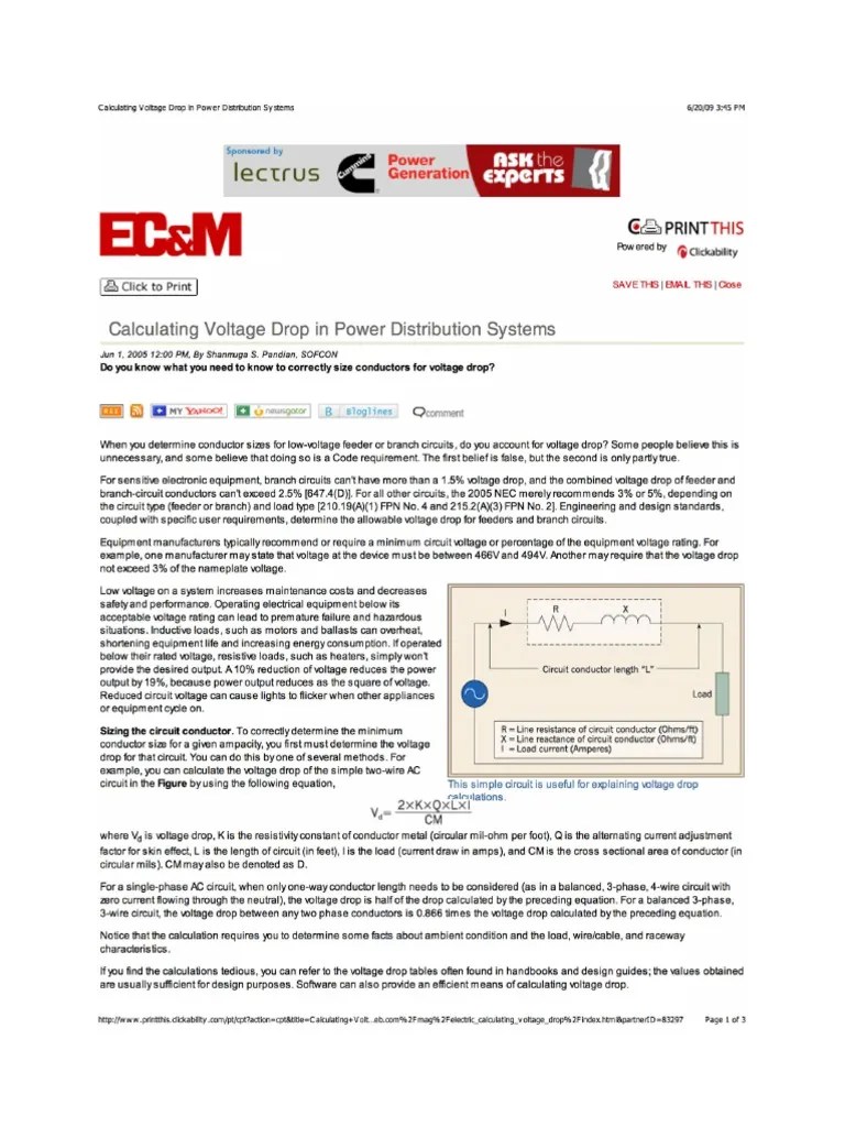Calculating Voltage Drop in Power Distribution Systems PDF
