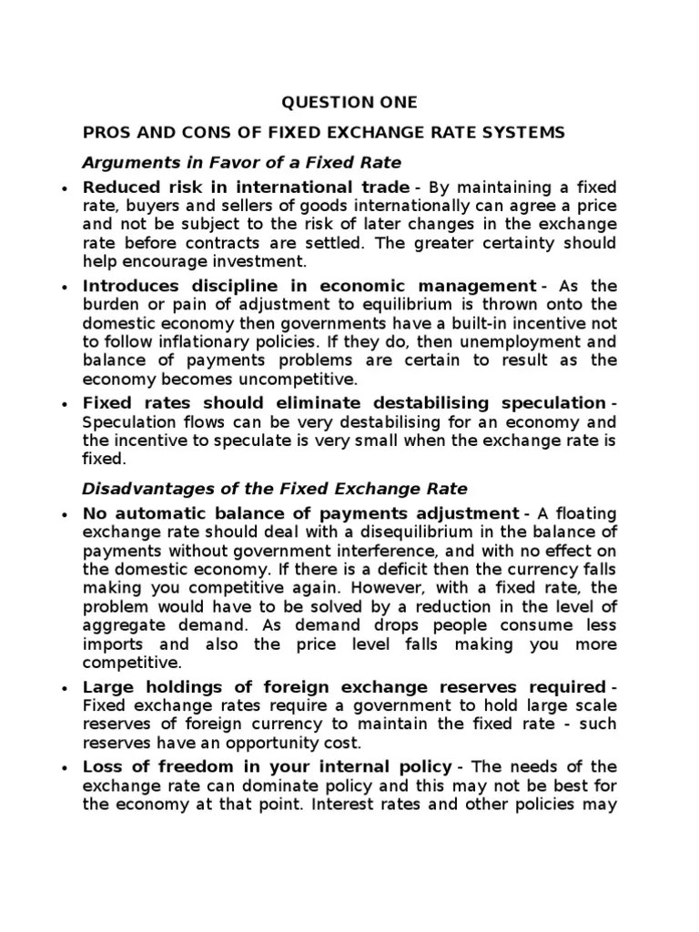 The Advantages and Disadvantages of Fixed Exchange Rates PDF