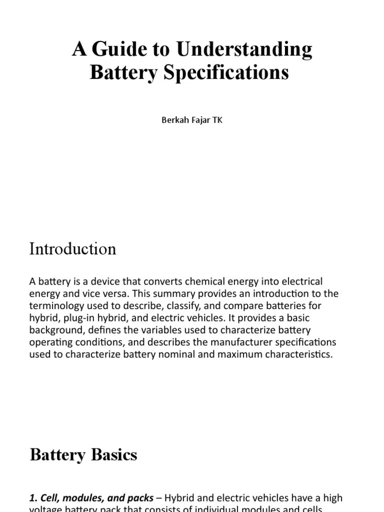 A Guide To Understanding Battery Specifications PDF Battery Charger