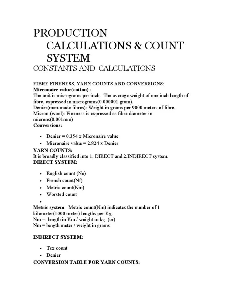 Spinning Production Calculations PDF Physical Quantities Scientific Observation
