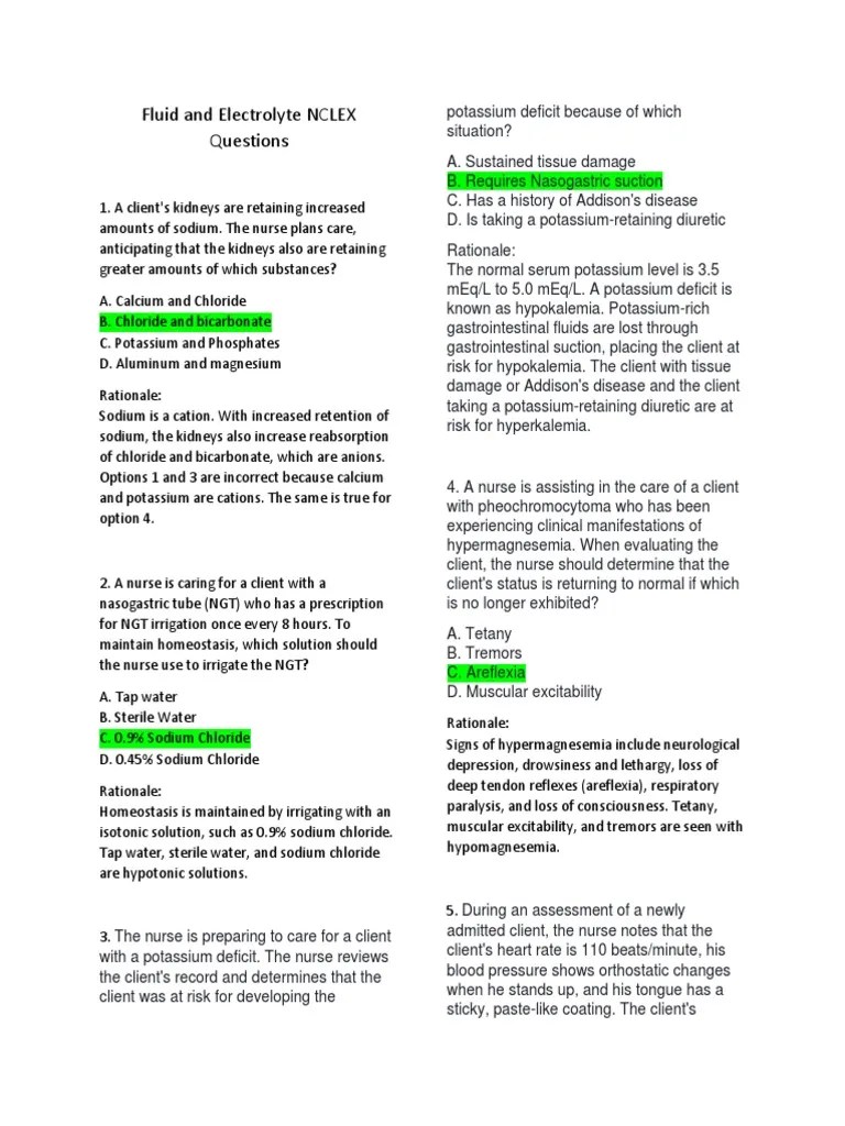 Fluid and Electrolyte NCLEX EGEGGE PDF Dehydration Magnesium