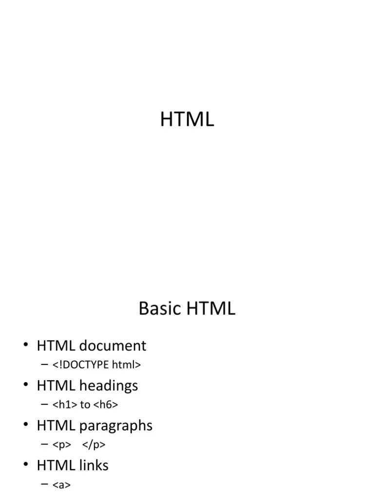 Vdocument in HTML Basic HTML HTML Document HTML Headings To HTML