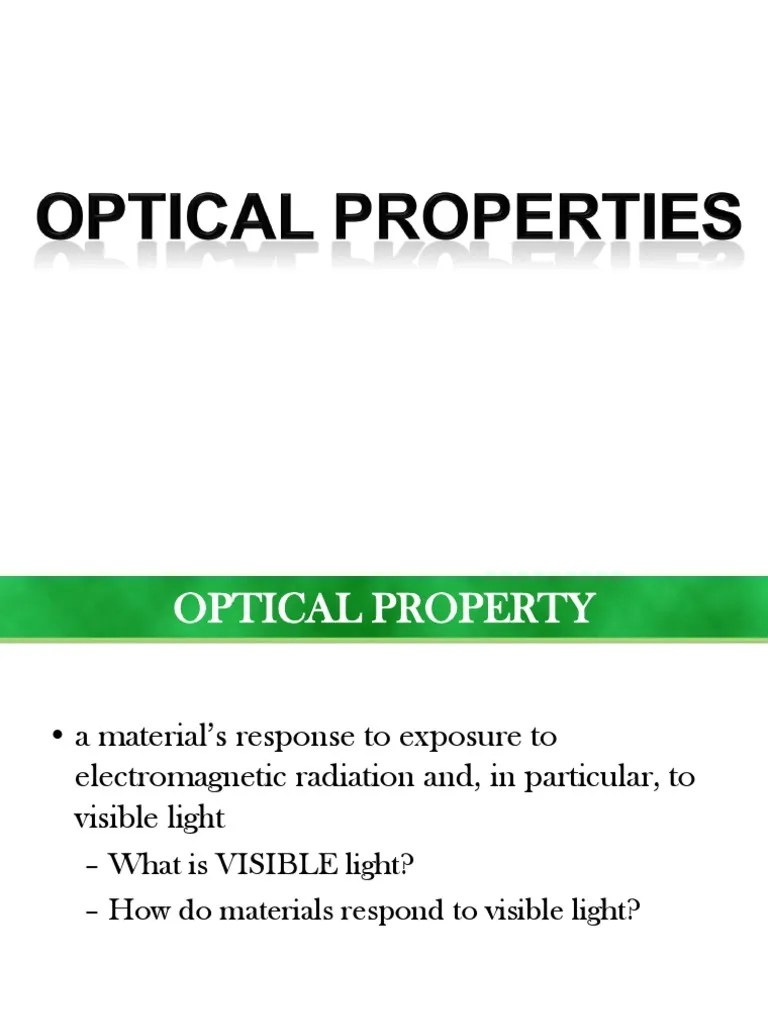 Optical Properties of Materials Radiation Light