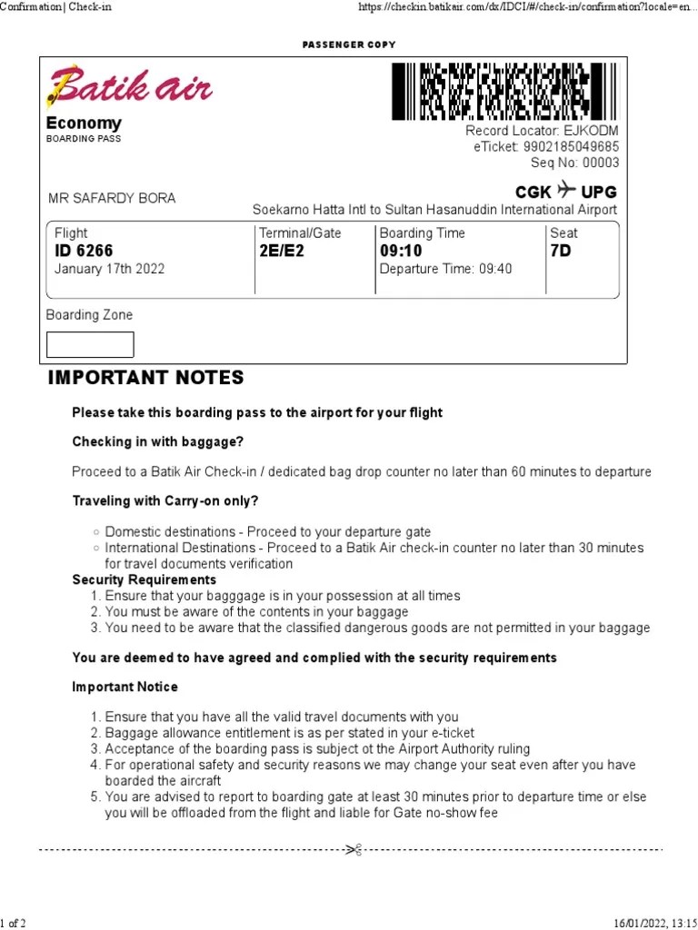 Confirmation CheckIn Bora PDF Airport Baggage