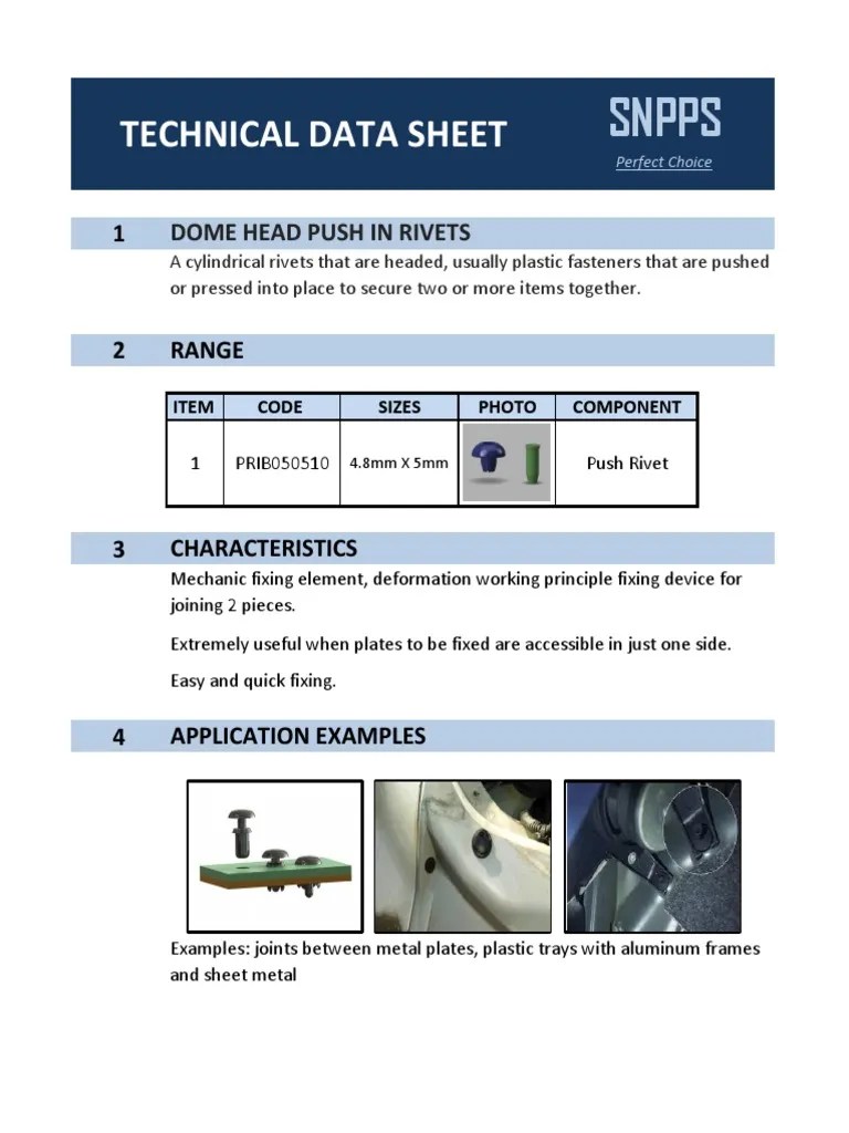 Stradling Rivet Data Sheet PDF