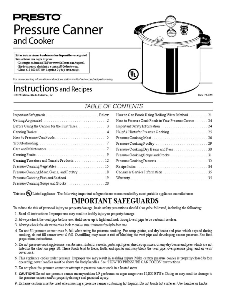 Presto Pressure Canner Instr 01755 01781 72 719J Eng  Instructions