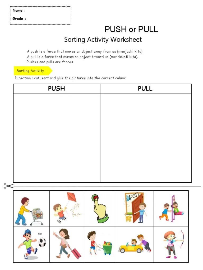 Push or Pull Sorting Activity PDF