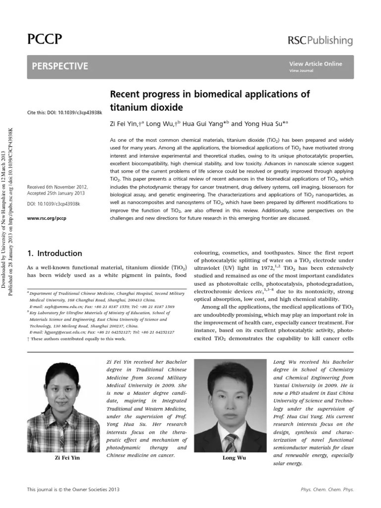 Recent Progress in Biomedical Applications of Titanium Dioxide PDF