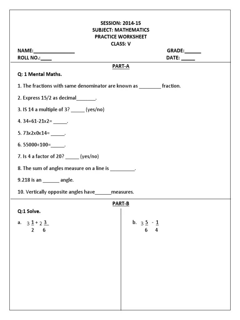CBSE Class 5 Mathematics Worksheet Revision PDF