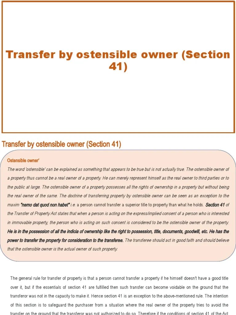 Transfer by Ostensible Owner (Section 41) PDF Property Possession