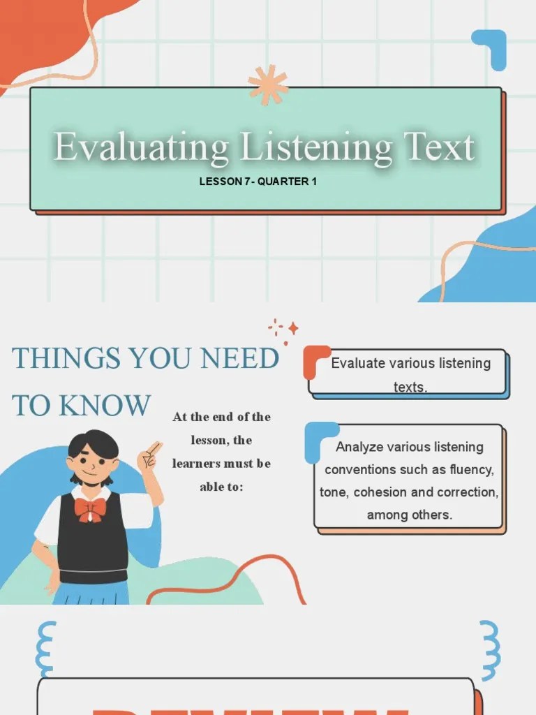 English10 Q1 Lesson7 Evaluating Listening Texts PDF Fluency Human Communication
