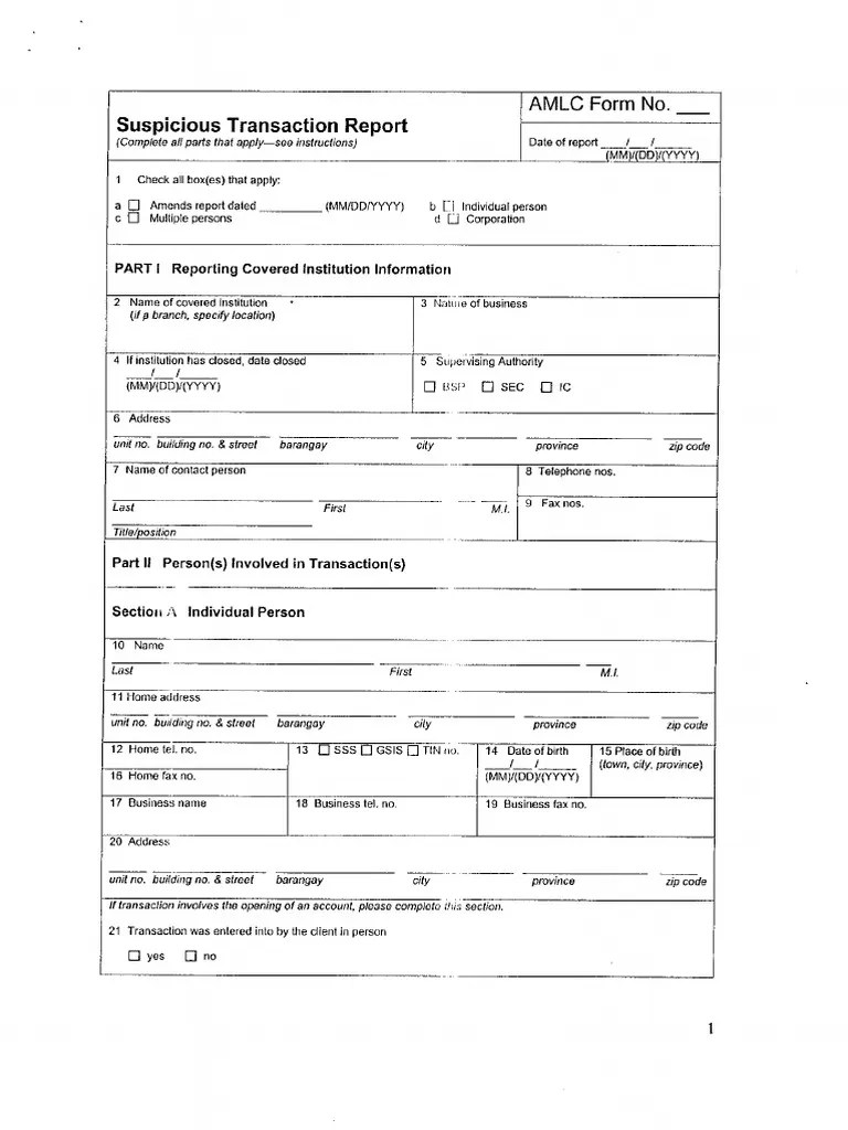Report on Suspicious Transaction Form PDF