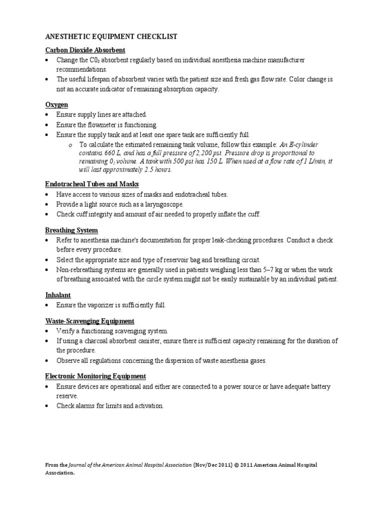 Anesthetic Equipment Checklist1 PDF Breathing Anesthesia