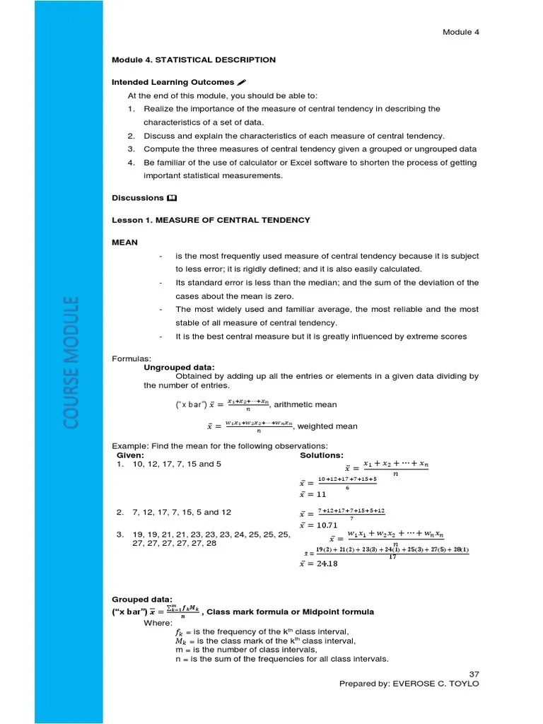 Cm4.1 Asl 2 or Stat PDF Mode (Statistics) Mean