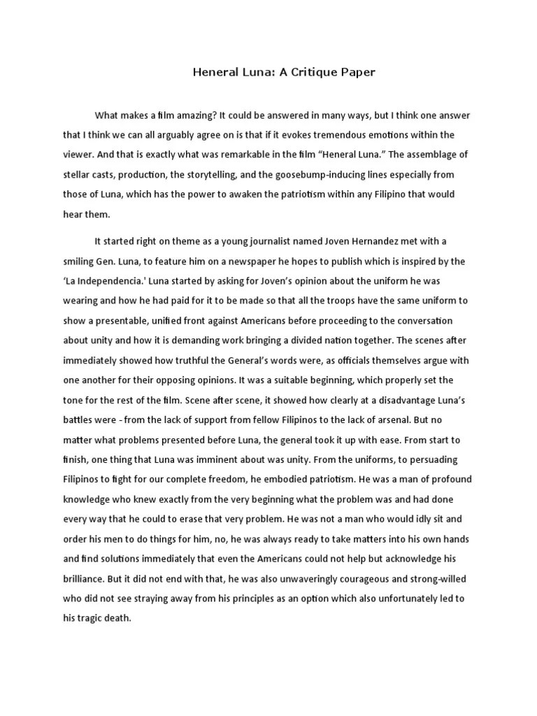 Heneral Luna A Critique Paper PDF