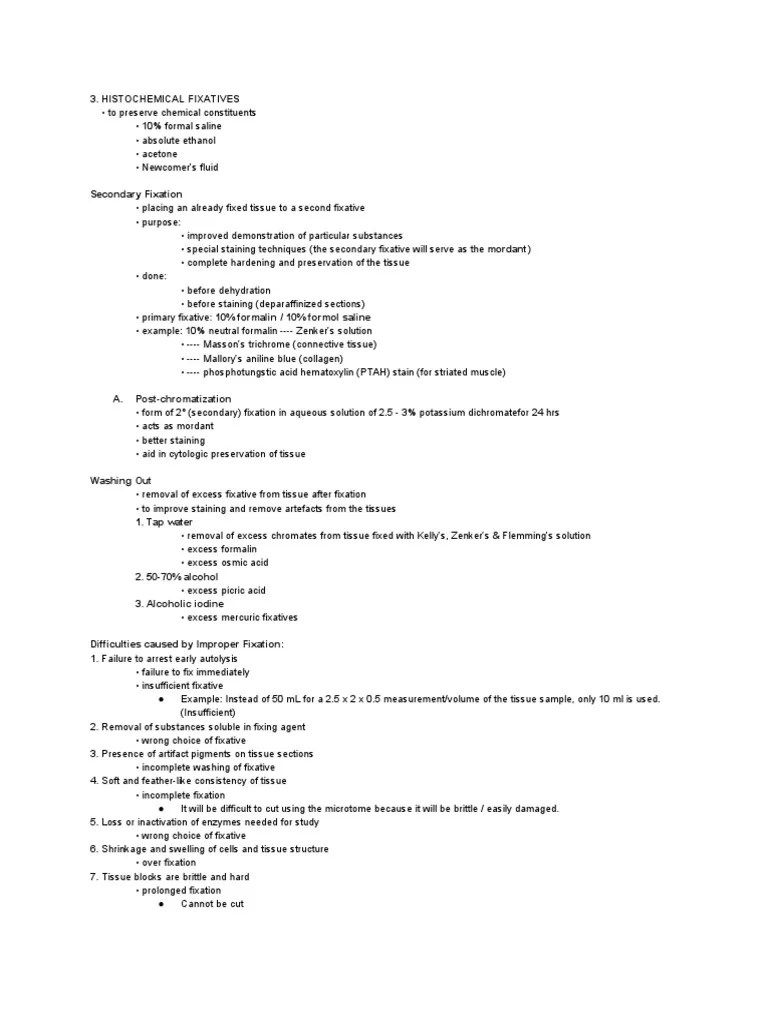 A Comprehensive Guide to Histochemical Fixatives, Secondary Fixation