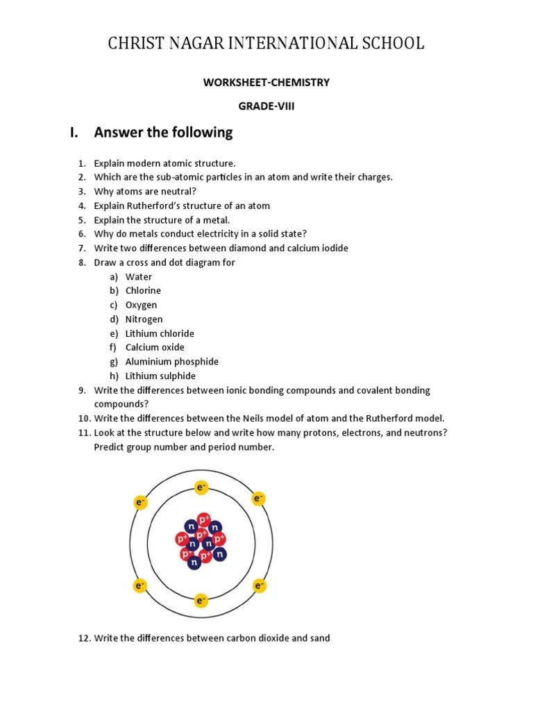 WORKSHEETChemistryGrade 8 PDF