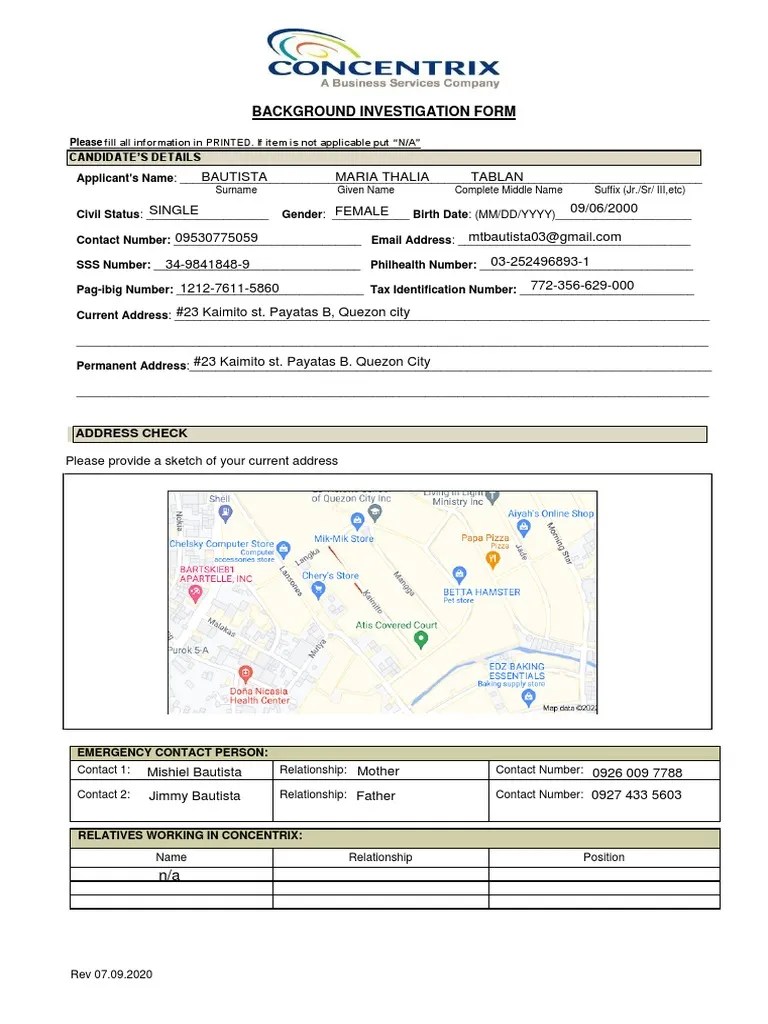 Background Investigation Form Please Fill All Information in PRINTED