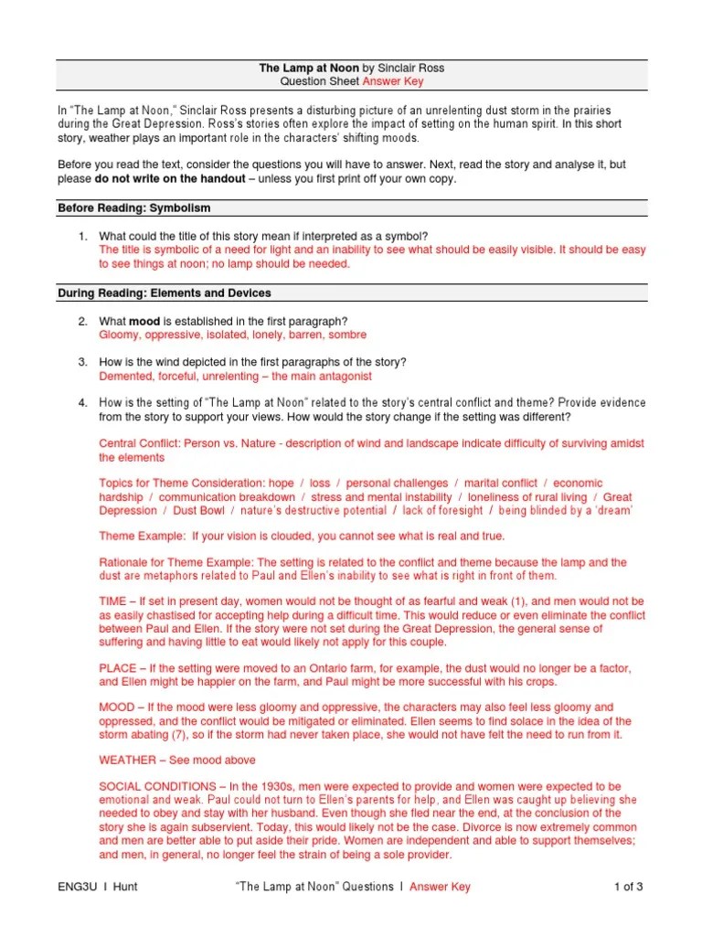 "The Lamp at Noon" NOTES Study Questions and Answers PDF Mood