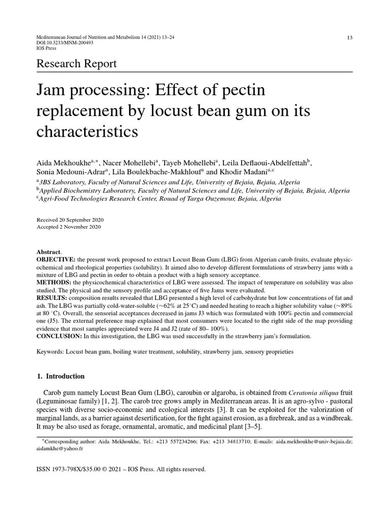 Jam Processing Effect of Pectin Replacement by Locust Bean Gum On Its