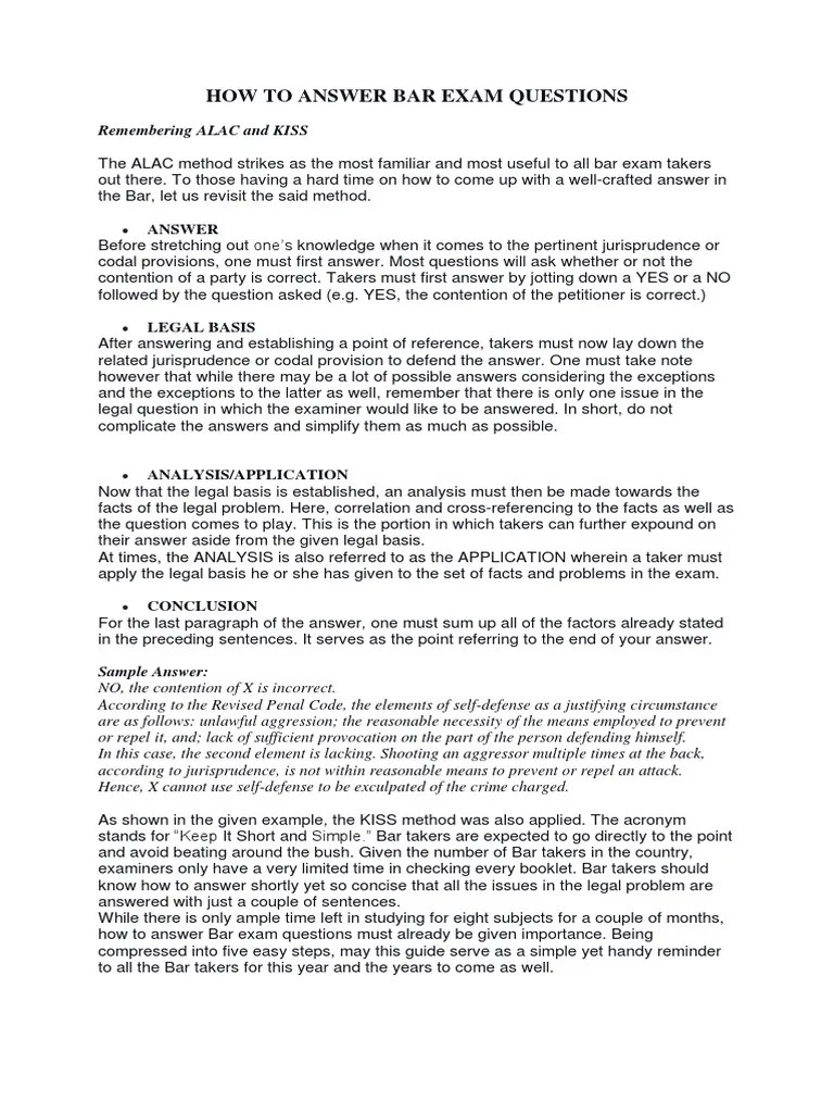 How To Answer Bar Exam Questions PDF Test (Assessment) Justice