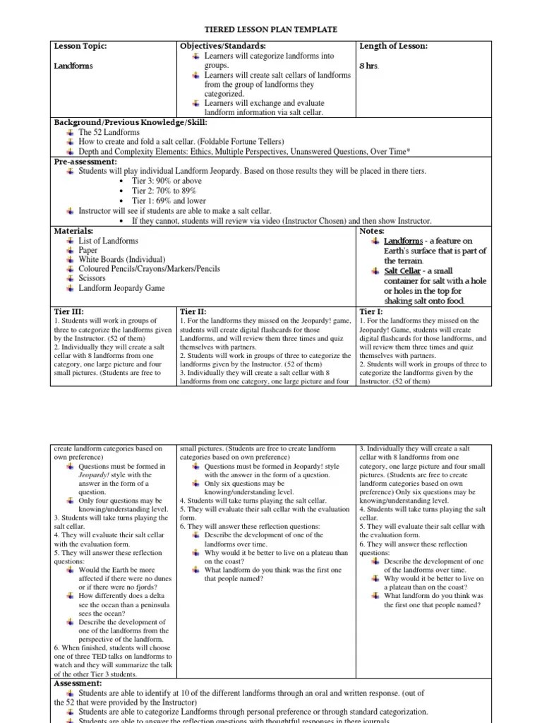 Maceda3dTiered Lesson Plan Template PDF Lesson Plan Teaching