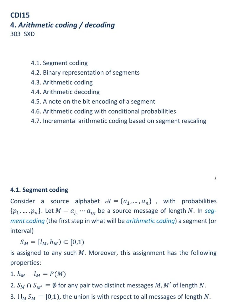 CDI15-04 - Arithmetic Coding | PDF | Code | Bit