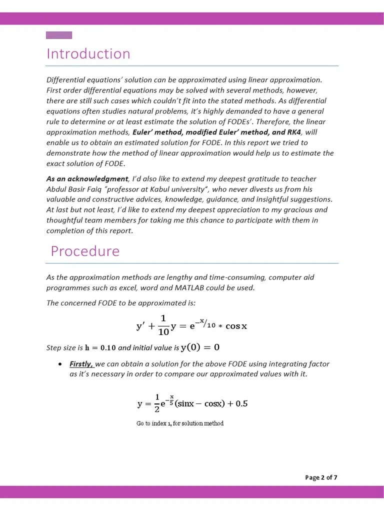 Differential Equation Project Final ED 2 PDF Numerical Analysis