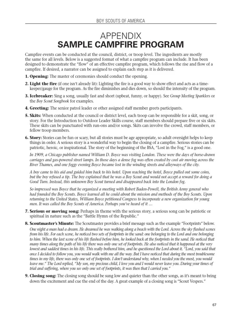 Sample Campfire Program PDF Boy Scouts Of America Scouting